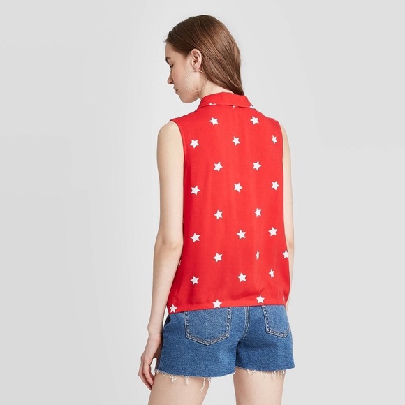 Fifth Sun Red White Star Sleeveless Buttoned Down Top Juniors XXL NEW - Picture 6 of 6